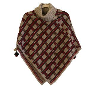 SOL ALPACA Poncho Sweater 100% Baby Alpaca Turtleneck Peru Knit Cape Shawl NWT